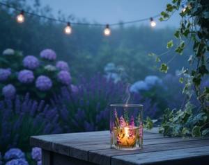 แก้วใส่เทียนวาดลายด้วยมือ |   ที่ใส่เทียนทรงกระบอกลายดอกไม้บาน |   ที่ใส่เทียนหอมลายดอกลาเวนเดอร์ วาดด้วยมือ งานฝีมือ - Product Image 5