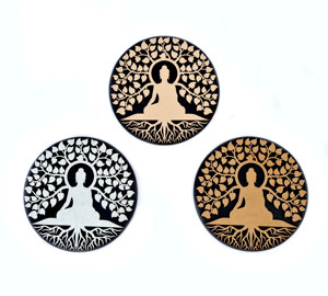 Buddha in legno meditazione yoga <span class=keywords><strong>albero</strong></span> <span class=keywords><strong>della</strong></span> <span class=keywords><strong>vita</strong></span> radici decorazioni per la casa appeso a <span class=keywords><strong>parete</strong></span> dimensioni personalizzate 2d doppio strato argento nero colore oro - Product Image 2