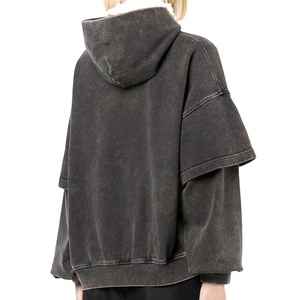 High Luxury Unisex <b>Double</b> <b>layer</b> <b>sleeve</b> Design Pullover 450gsm french terry Street style Drop shoulder <b>hoodies</b> for men and women - Product Image 3