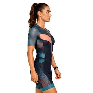 Combinaison de triathlon à compression la plus vendue, fermeture éclair sur le devant, évacuation de l'humidité, manches courtes, pour femmes, cyclisme, course à pied - Product Image 3