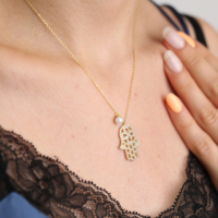 Hamsa Miniature Motif CZ Pierre Perle Charme Pendentif 925 Sterling Silver Fine Jewelry Turkish Handmade Wholesale
