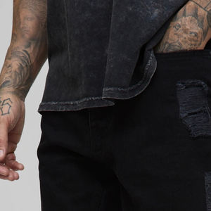 Shorts en jean déchirés pour hommes, style décontracté chic, polyvalents, été, élégants, décontractés, fabriqués en coton doux avec un design de logo personnalisé - Product Image 3