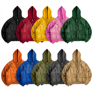 Chaleco con Capucha 100% Algodón de Alta Calidad con Múltiples Bolsillos, Chaqueta Informal para Trabajar al Aire Libre, Sudadera con Capucha Gruesa de Algodón Pesado - Product Image 1