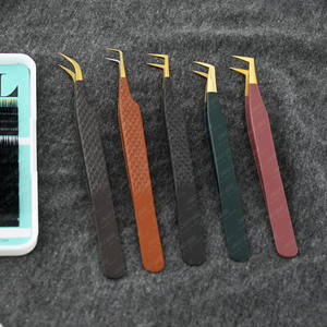 Premium 45 grados mejores pinzas clásicas curvas ventiladores de volumen afilado de metal extensión de pestañas de acero inoxidable personalizado fuerte sujeción - Product Image 1