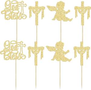 Décorations de cupcakes mignonnes en forme de croix, avec inscription « Dieu vous bénisse », pour la première <span class=keywords><strong>communion</strong></span> des enfants, décoration de gâteaux - Product Image 5