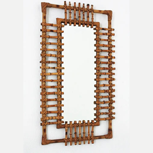 Espejo de pared con luz solar en forma de ratán Rectangular de lujo moderno, decoración elegante para el hogar para sala de estar con patrón de sol redondo enmarcado - Product Image 2