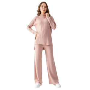 Women s Knitwear Two-Piece Tracksuit Set High Quality Plain <b>Turtleneck</b> <b>Oversized</b> <b>Sweater</b> and Trouser Set Soft Textured Knitwear - Product Image 5