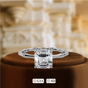 แหวนเพชรทรง Asscher 1 กะรัต ได้รับการรับรองจาก IGI แหวนของขวัญสำหรับเธอ แหวนแต่งงานเพชรเลี้ยงในห้องปฏิบัติการทรงไม้ไผ่แกว่ง ทองคำแท้ 14K - Product Image 2