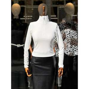 เสื้อผู้หญิงแขนยาวผ้าออตโตมันคอเต่าครึ่งตัวมีซิป - Product Image 4