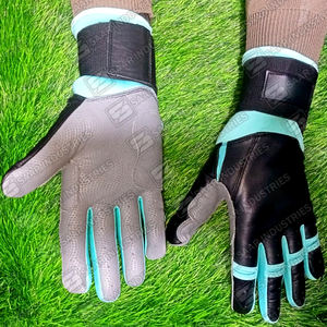 Guantes de bateo de béisbol de cuero de vaca genuino personalizados profesionales de alta calidad ligeros ambidiestros negro menta gris - Product Image 1