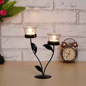Porte-bougie décoratif en fer avec feuilles, design moderne pour la décoration de la maison et du bureau, mariages, fêtes, événements, fabriqué en Inde. - Product Image 5