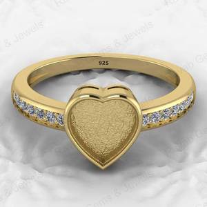 Genuine 925 Silver 8mm Heart CZ Breastmilk Semi Mount <b>Blank</b> Collet <b>Ring</b> Setting for Stone Resin & Ashes Work Keepsake Jewelry - Product Image 1