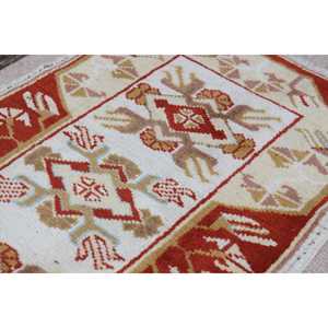 Tapis de 1,7 x 3 pieds, tapis turc vintage, tapis patchwork rouge et blanc - Product Image 4
