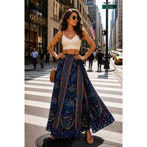Jaipuri 100% Cotton Neptol Print <b>Wrap</b> <b>Around</b> <b>Skirt</b> Size up to XXL with Natural Waistline Woven Fabric-CWS00019 - Product Image 3