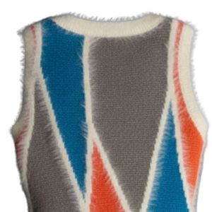 Womens Sleeveless Knit Sweater Vest Geometric Pattern Soft Fuzzy Winter Pullover Top Casual Streetwear - Product Image 4