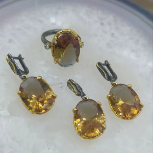 Ensemble de bijoux fins en argent sterling 925 fait main, style classique, plaqué or noir, design vintage, fabriqué en TR - Product Image 1