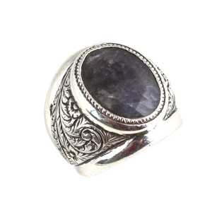 925 <b>Sterling</b> <b>Silver</b> Handcrafted Men's <b>Ring</b> with Engraved Root Sapphire Stone Bezel <b>Set</b> IGI Certified for Everyday Wear - Product Image 2