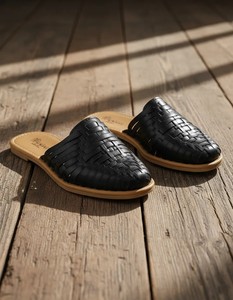 Sabots mule en cuir tressé noir, semelle extérieure en plastique respirante, bout fermé, pour usage intérieur/extérieur, chaussures décontractées - Product Image 5