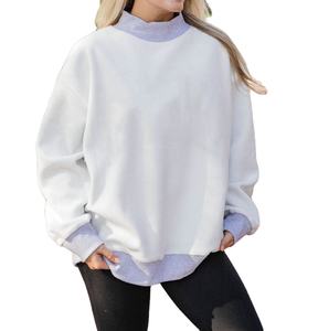 Sweat-shirt à col montant réversible surdimensionné en sérigraphie personnalisée, couleur grise, pour femmes, décontracté, manches longues, automne-hiver, devant - Product Image 1