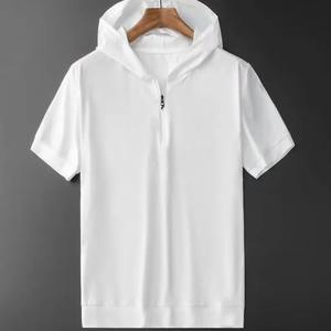 2024 nueva Camiseta deportiva informal de manga corta de seda de verano para hombre, suéter fino con capucha, sudadera holgada para hombre - Product Image 3