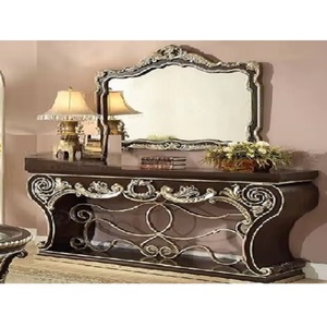 Table console de luxe baroque avec miroir, table à coiffer antique sculptée de luxe, designs de coiffeuse en bois de luxe italien - Product Image 1