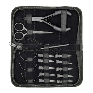 16 Pcs High Quality Steel <b>Hair</b> <b>Extension</b> <b>Tool</b> Kit Hand Tied with Plier Scissor Marking Chip Loop All Included in Convenient Bag - Product Image 2