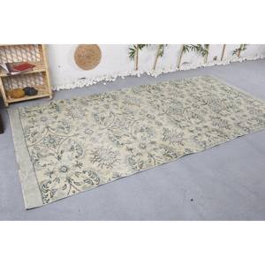 Tapis en laine écologique classique moderne, motif patchwork vert beige, 4,7 pi x 9,6 pi, salle à manger, dos en latex, hauteur du poil pelucheux - Product Image 2