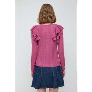 Blusa de Satén Turca con Mangas con Volantes, Decoración de Encaje Bordado, Cuello Alto, Camisa Larga para Mujer, Estilo Casual y Formal, Talla XL - Product Image 4