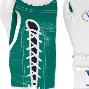 ถุงมือชกมวยแบบผูกเชือก Winning สีขาว-เขียว หนังแท้ สำหรับฝึกซ้อมและแข่งขันระดับมืออาชีพ คุณภาพพรีเมียม ขนาด 8 ออนซ์ 10 ออนซ์ - Product Image 3