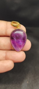 Pendentif en laiton fait main avec pierre précieuse cabochon en améthyste naturelle, pendentif en améthyste bleue - Product Image 4
