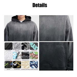 Custom 500gsm Oversized Heavy Weight 100% Cotton Hoodie Latest <b>Vintage</b> Acid Washed Streetwear Plus Size for Winter <b>Tracksuits</b> - Product Image 3