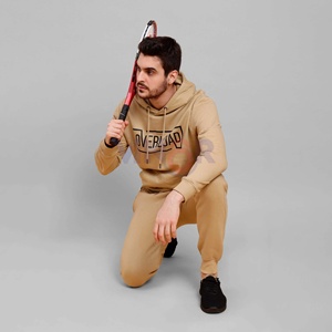 Chándales con capucha estampados de corte regular para hombre Diseño 2 en 1 con cierre de cordón inferior acampanado de algodón 100% - Product Image 3