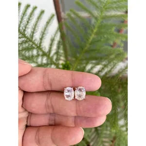 Natural Rose Quartz Oval Cut <b>Stud</b> <b>Earrings</b> 925 Sterling Silver Handmade Fine Gemstone Jewelry Wholesale Supplier - Product Image 4