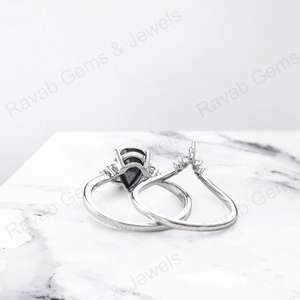 Bague de fiançailles en argent sterling 925 de qualité supérieure, onyx noir naturel, forme poire 7x9 mm, sertie en bélière, ensemble de mariage pour femme, fabrication artisanale, luxe raffiné - Product Image 6