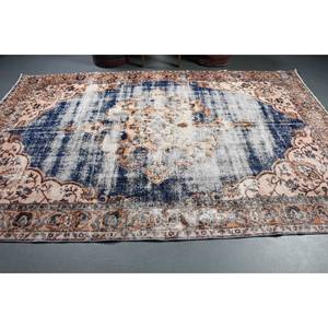 Alfombra de lana Vintage azul Beige de 6,5 pies X 10 pies, retales clásicos, estilo bohemio, patrón de rompecabezas rectangular hecho a mano para sala de estar, látex - Product Image 3