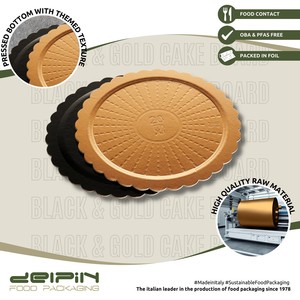 Plateau à gâteau rond en carton ondulé laminé jetable noir et or, différentes tailles, prêt à être expédié, personnalisable - Product Image 4