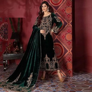 KURTA & กางเกงผ้ากำมะหยี่หนาใหม่,ลูกปัดแก้วคริสตัลงาน DABKA สำหรับสวมใส่ในงานเลี้ยง - Product Image 1