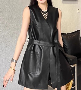 Gilets en cuir de vache OEM Streetwear pour femmes, vente en gros, design de mode, gilet en peau de mouton, séchage rapide, gilet en cuir véritable de qualité supérieure - Product Image 4