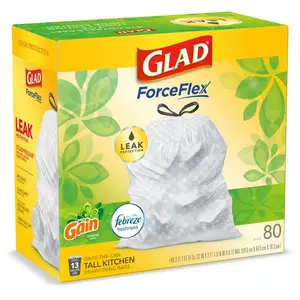 Glad ForceFlex 13 Gallon Tall Kitchen Trash Bags, Gain Original Scent, Febreze Freshness, 80 Bags