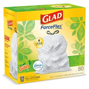 Glad ForceFlex Bolsas de basura de cocina de 13 galones de altura, obtiene un aroma original, frescura Febreze, 80 bolsas