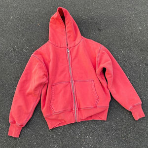 Sweatshirts vintage personnalisés délavés à l'acide avec fermeture éclair complète lavage de pierres surdimensionnés sweats à capuche pour hommes sweat à capuche délavé au soleil grande taille - Product Image 3