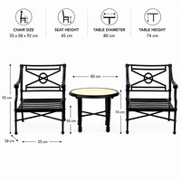 Ensemble de salon de jardin Chesterfield en aluminium moulé avec table basse - Durable, résistant aux intempéries, aux UV, portable et confortable pour l'extérieur