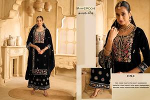 Costume Plazzo en velours pour femme, fabriqué à la main, avec broderie et mèches, pour fête et réunion de famille, vente en gros - Product Image 3