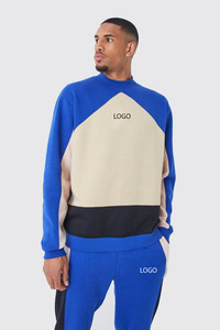 Elegante Unisex 100% algodón deportivo Casual 2 piezas cuello redondo sudadera Jogger conjunto Color bloque Streetwear personalizado impreso invierno - Product Image 4