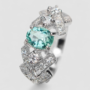 Women's 925 Silver Cocktail <b>Ring</b> With Oval Topaz And Round Brilliant Cut Diamonds Pave Setting Luxury Flower Design - Product Image 1
