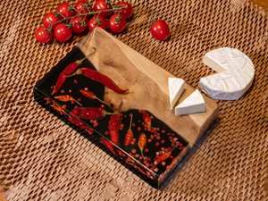 Tabla de cortar redonda de madera de acacia con cuchillo para queso de acero inoxidable, tabla de cocina rústica para servir, picar, presentación de alimentos - Product Image 6