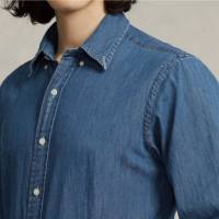 Pasokan Grosir Kemeja Denim Kasual Slim Fit Pria Streetwear Poliester/Katun Cepat Kering Bernapas Dapat Disesuaikan Semua Musim Pabrik