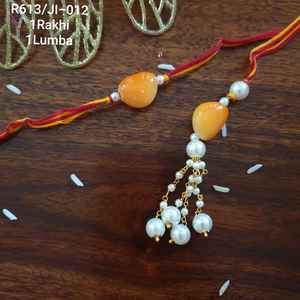 Conjunto de joyería fina con cuentas naranjas Bhaiya Bhabhi Rakhi - Product Image 3