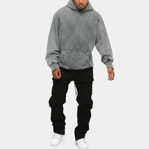 Sudadera con capucha de lana lavada con ácido para hombre, 3D logotipo bordado con estampado de alta calidad, diseño de patrón sólido, tallas de invierno, cuello teñido liso a prueba de agua - Product Image 1