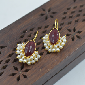 Tendencia nueva tendencia de moda Latón chapado en oro hecho a mano piedra mate cuelga Pendientes chapados en oro joyería de moda pendientes mujeres - Product Image 1